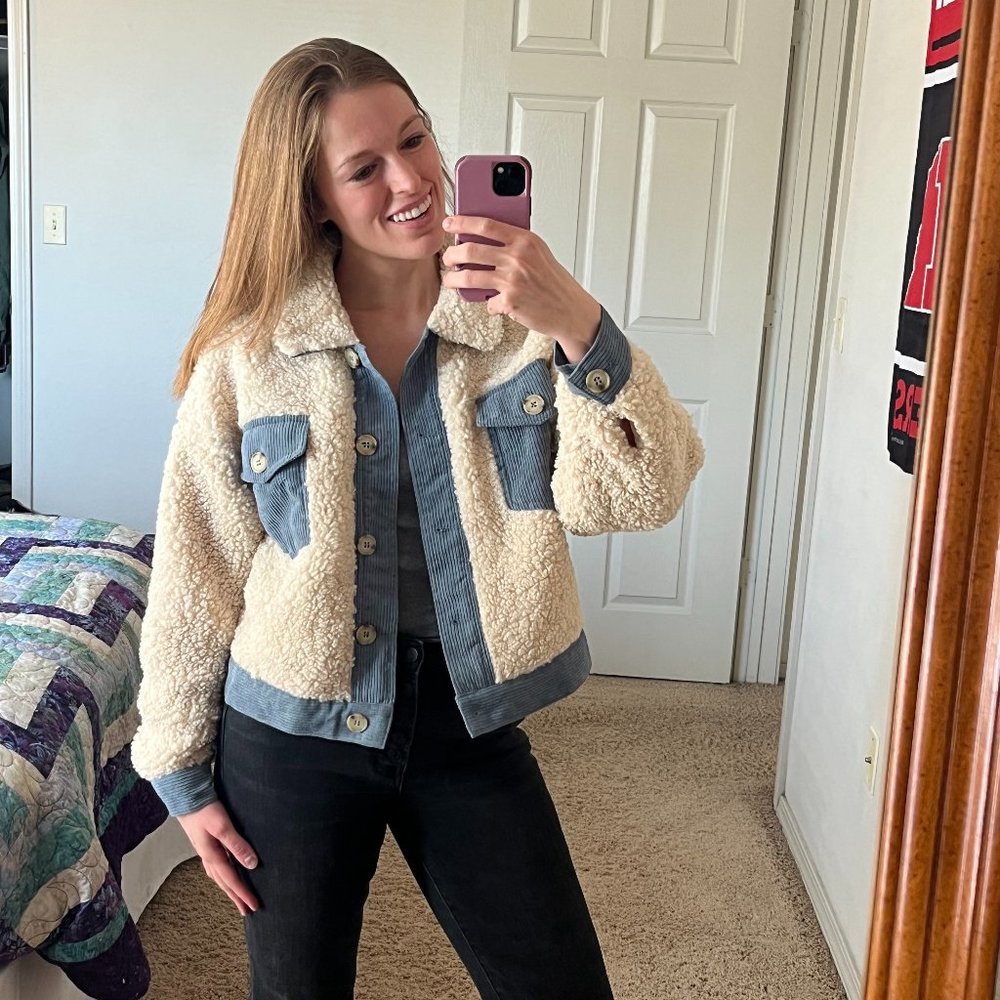 Sherpa/Corduroy Button-front Jacket